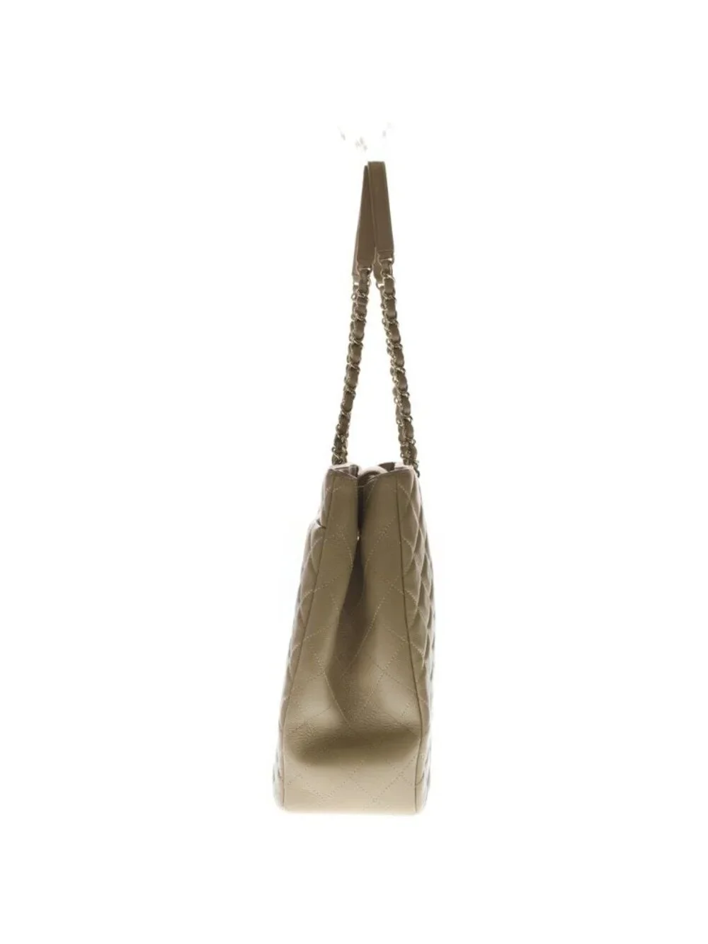 Chanel Quilted Caviar Leather Gold Chain Tote Bag Beige